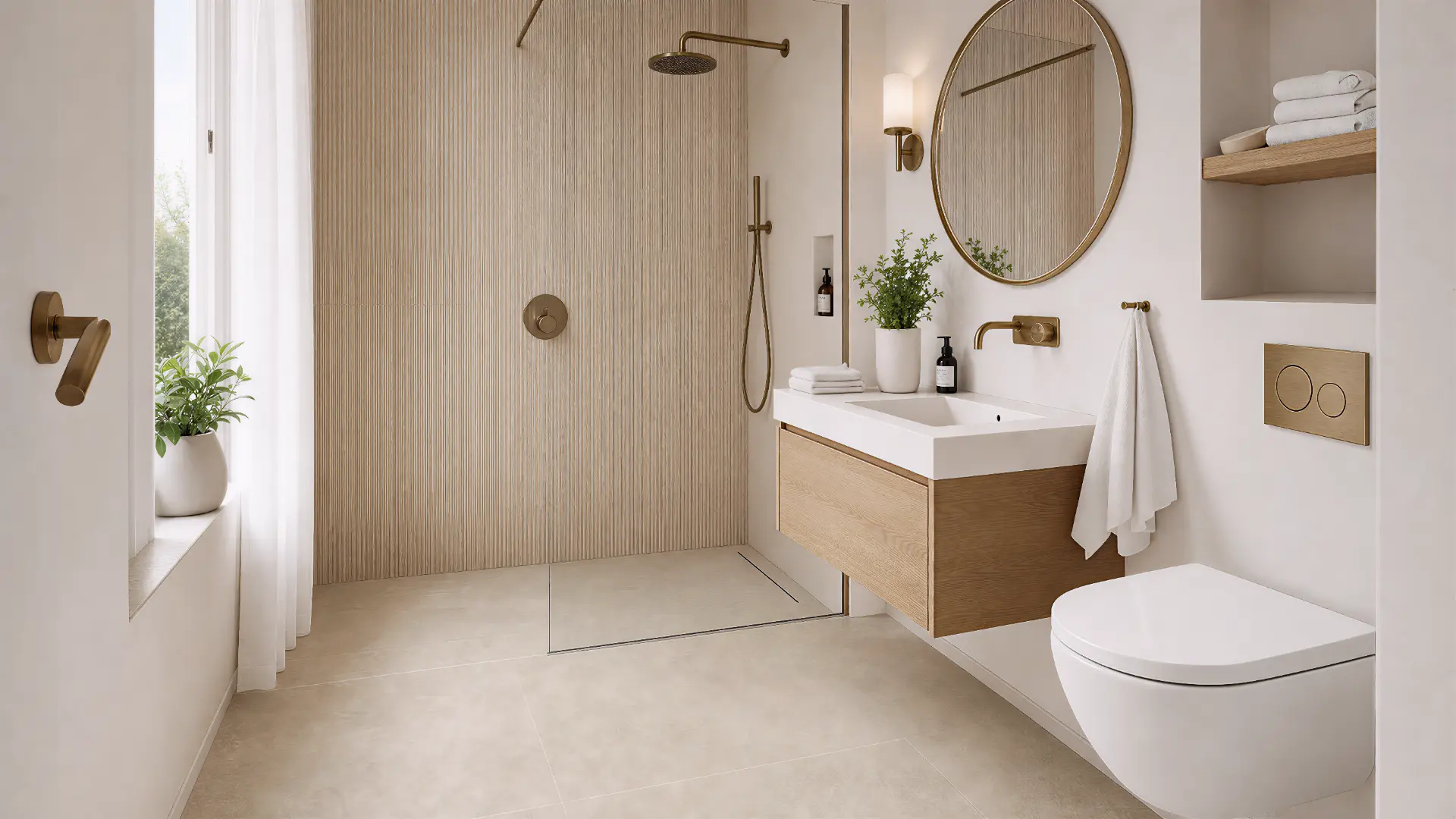 Badezimmer mit ebenerdiger Regendusche